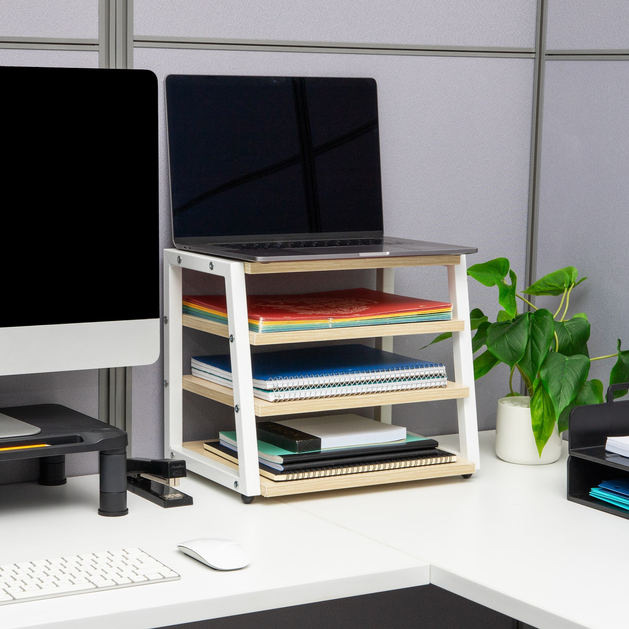 Mind Reader 4-Tier Desk Organizer, File Storage, Documents, Office, Metal, MDF, White